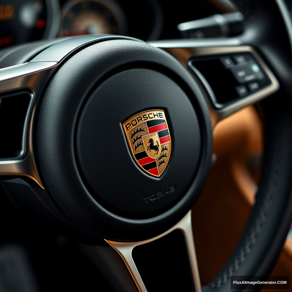 Porsche car steering wheel close-up logo - Image