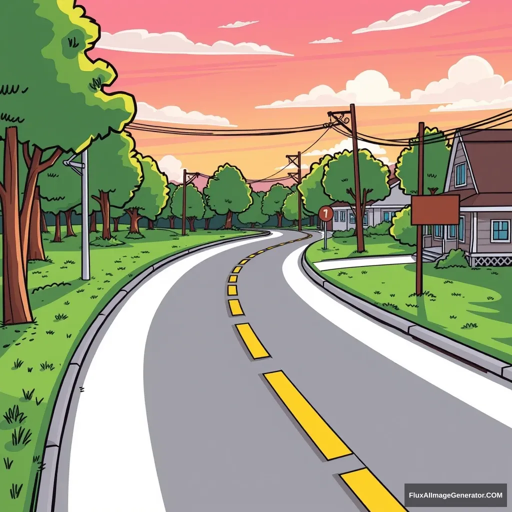 2-way road, cartoon style