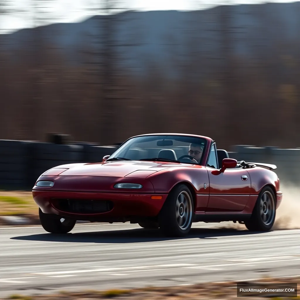 Create an image of a first-generation Mazda Miata drifting. - Image