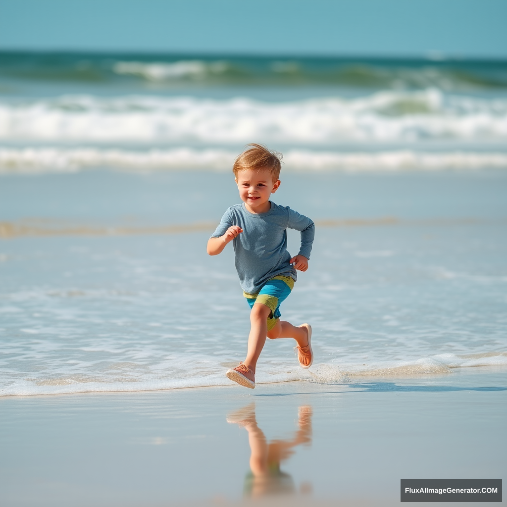 Full boy at the beach running. - Image