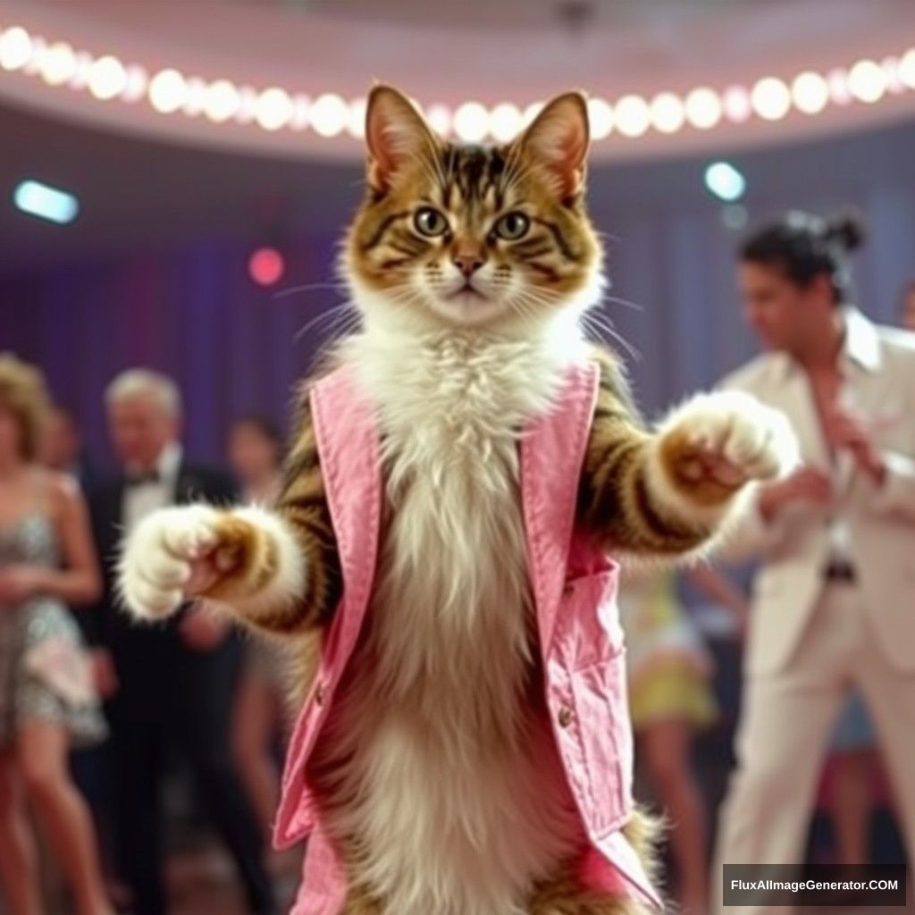 Cat as John Travolta in Saturday Night Fever, the popular disco dance scene. - Image