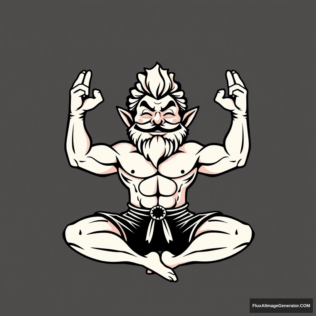 Yoga Center logo: a pumped-up stern dwarf in the lotus position. - Image