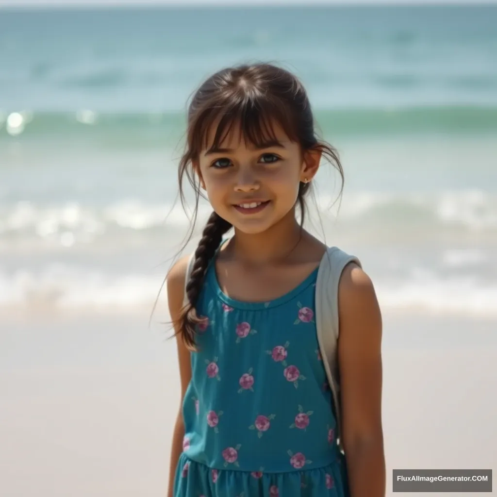 Reality photo of a girl on the beach, 8k resolution, school.