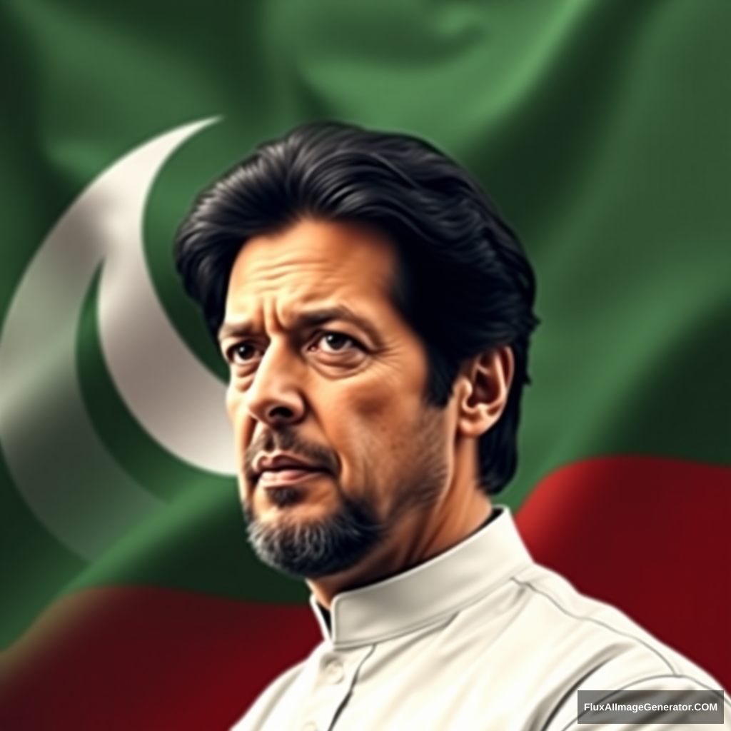 You have to create the image of Imran Khan that is 100% Imran Khan with the background of PTI's flag. - Image