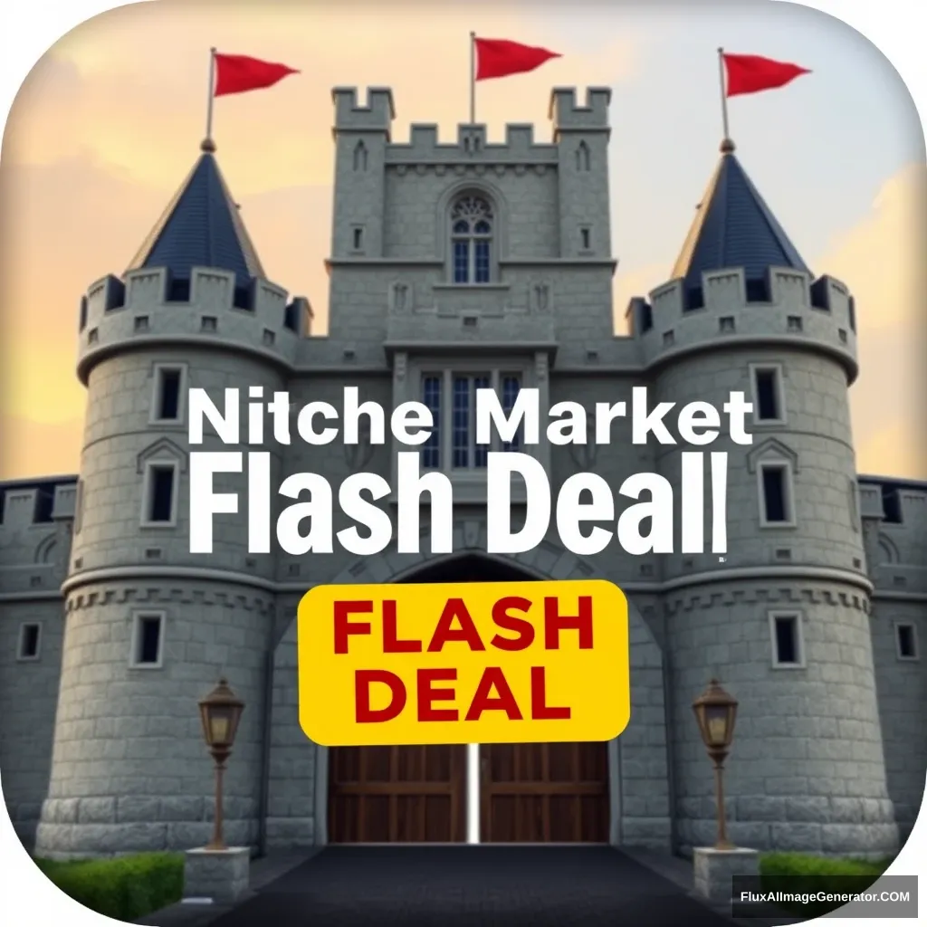 "Icon. With a large castle in the background, the words 'Niche Market: Flash Deal' above the castle gate." - Image