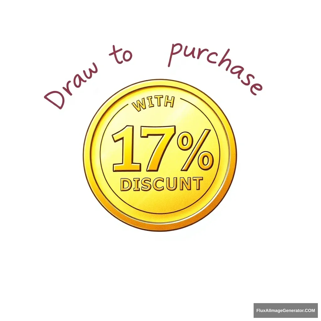 "Draw a golden coin that expresses the right to purchase with a 17% discount. The golden coin is luxuriously adorned with a border of red gold and platinum. The background is white."