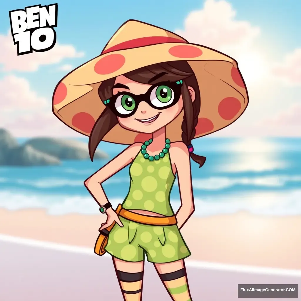 Create a beach style for a girl in the style of Ben 10. - Image