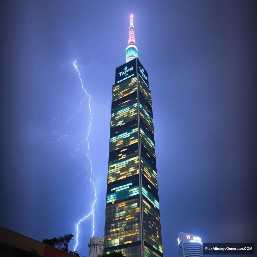 Taipei 101 building, braving typhoons and lightning. - Image