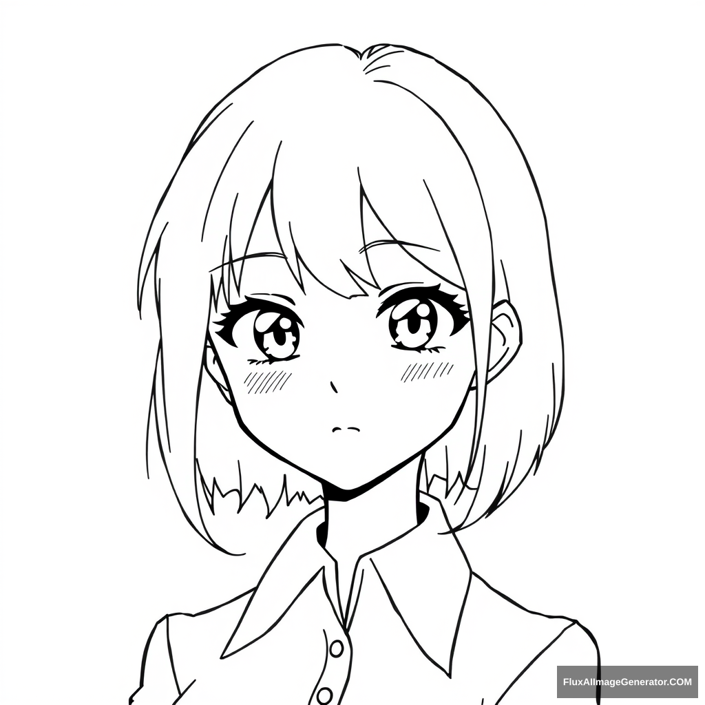 Simple line art of the character for drawing. Anime girl. Very full-figured. Looking professional. Simple eyes. - Image