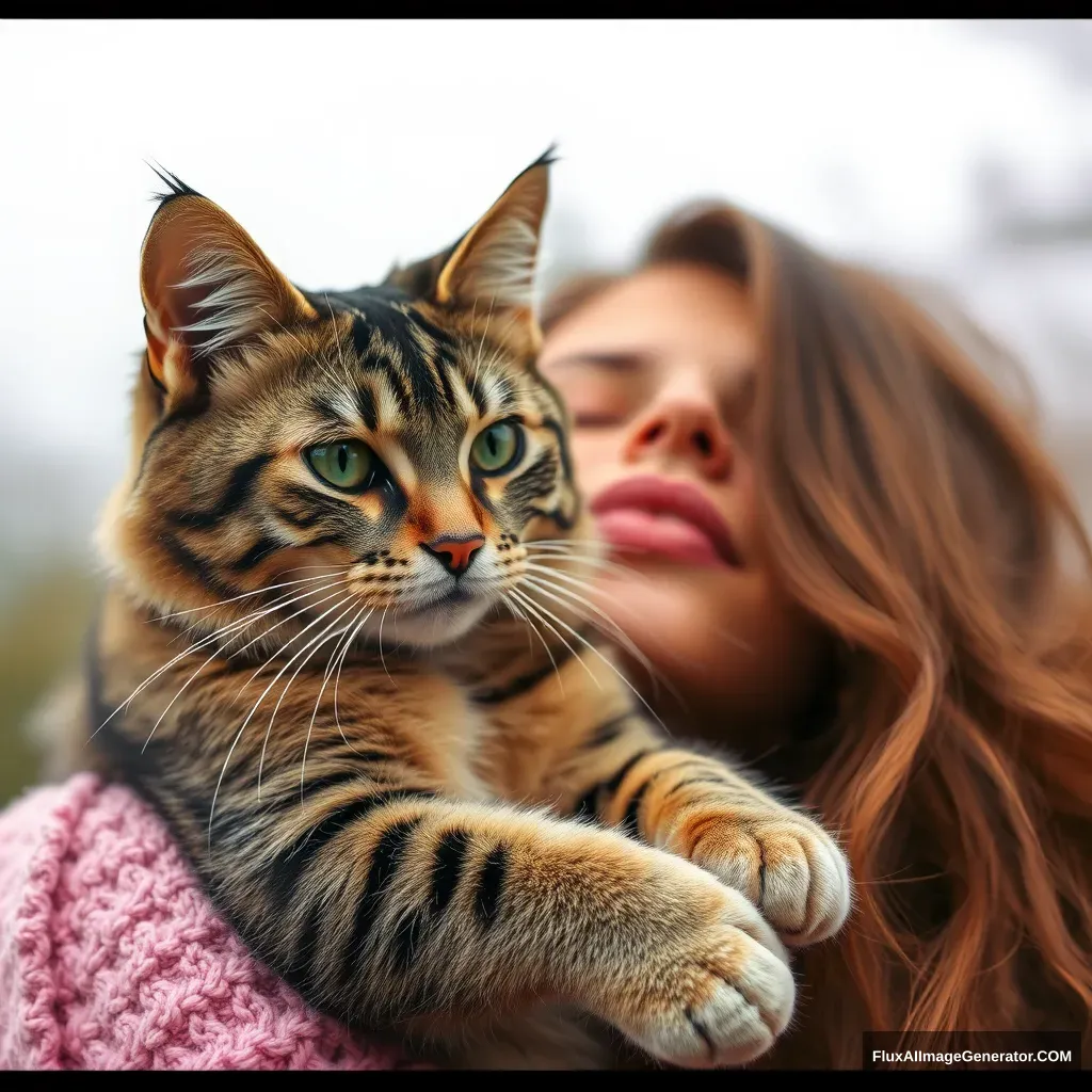 a cat in the arms of a beauty - Image