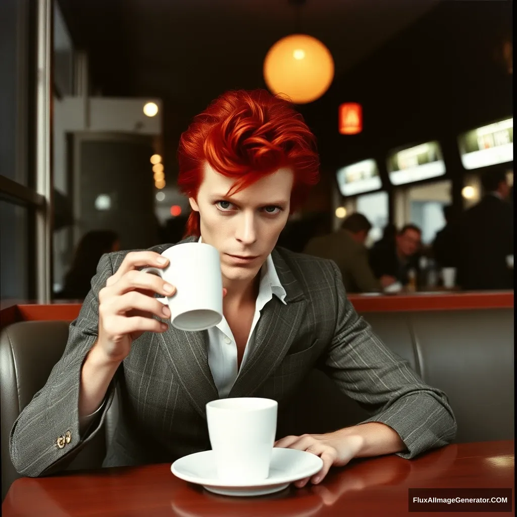 David Bowie drinking coffee in Sydney