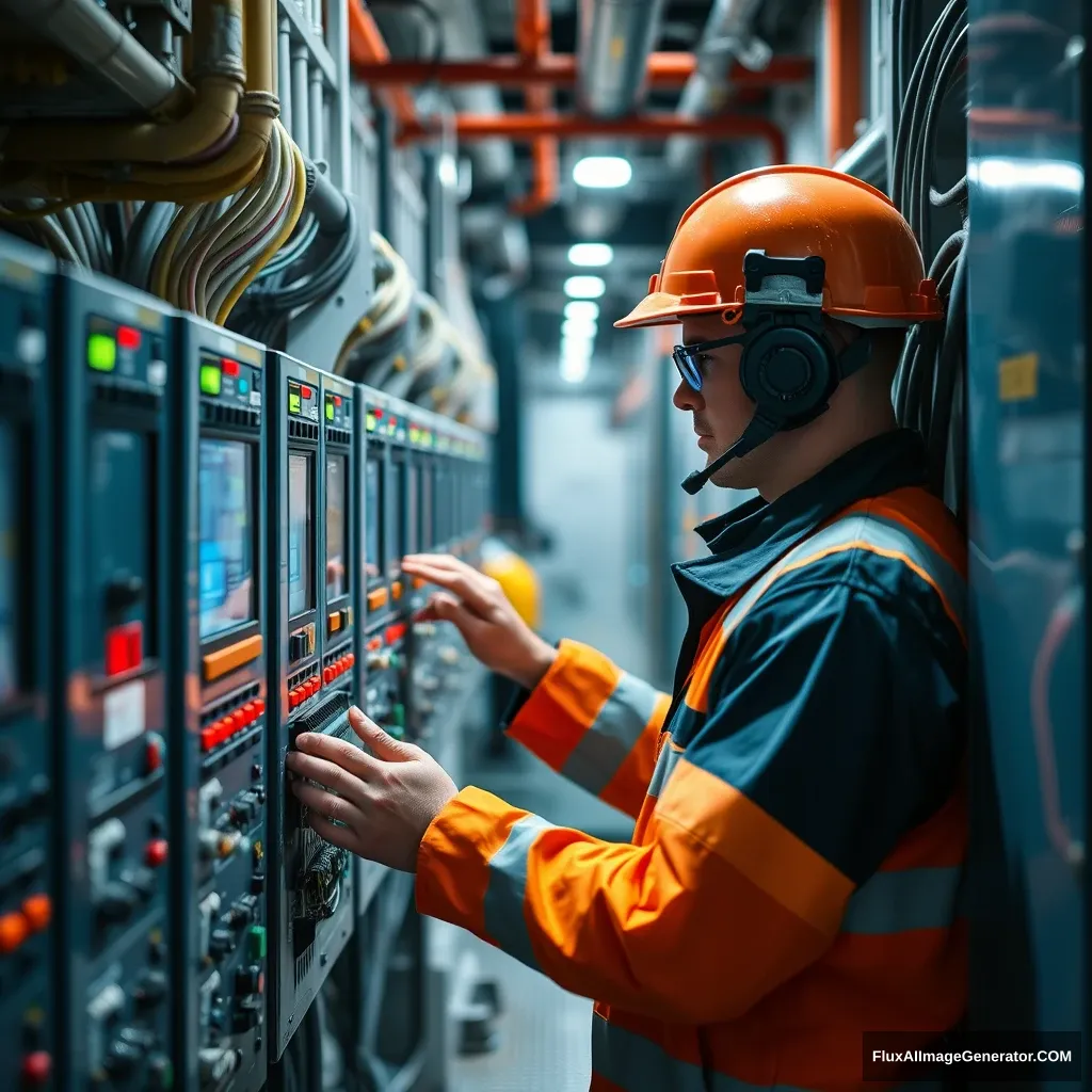 automation engineer working on the installation of PLCs in an oil platform