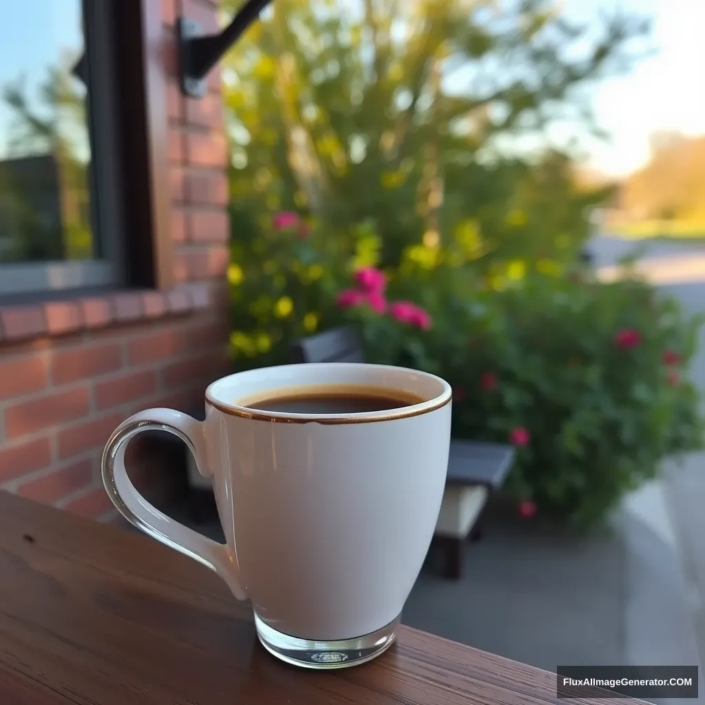 A cup of coffee in the morning outside. - Image