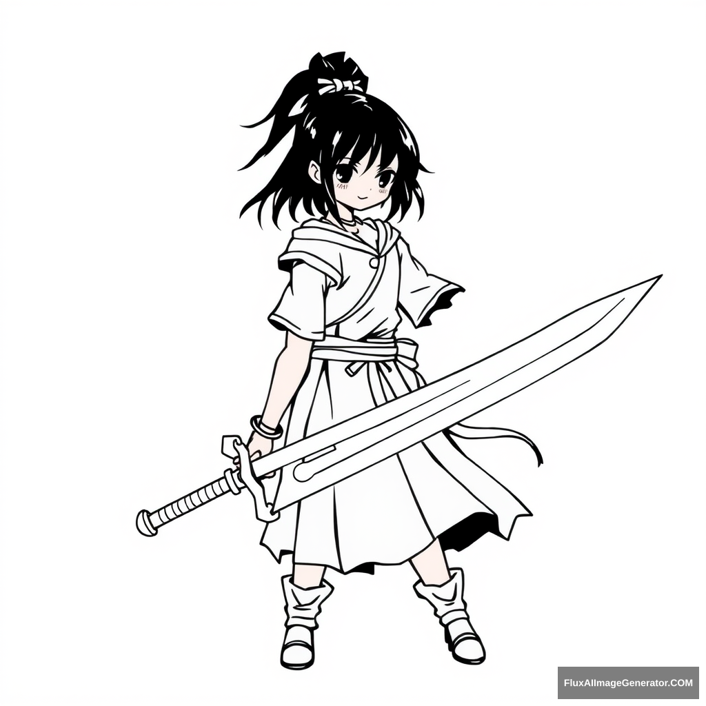 simple line art sword girl - Image