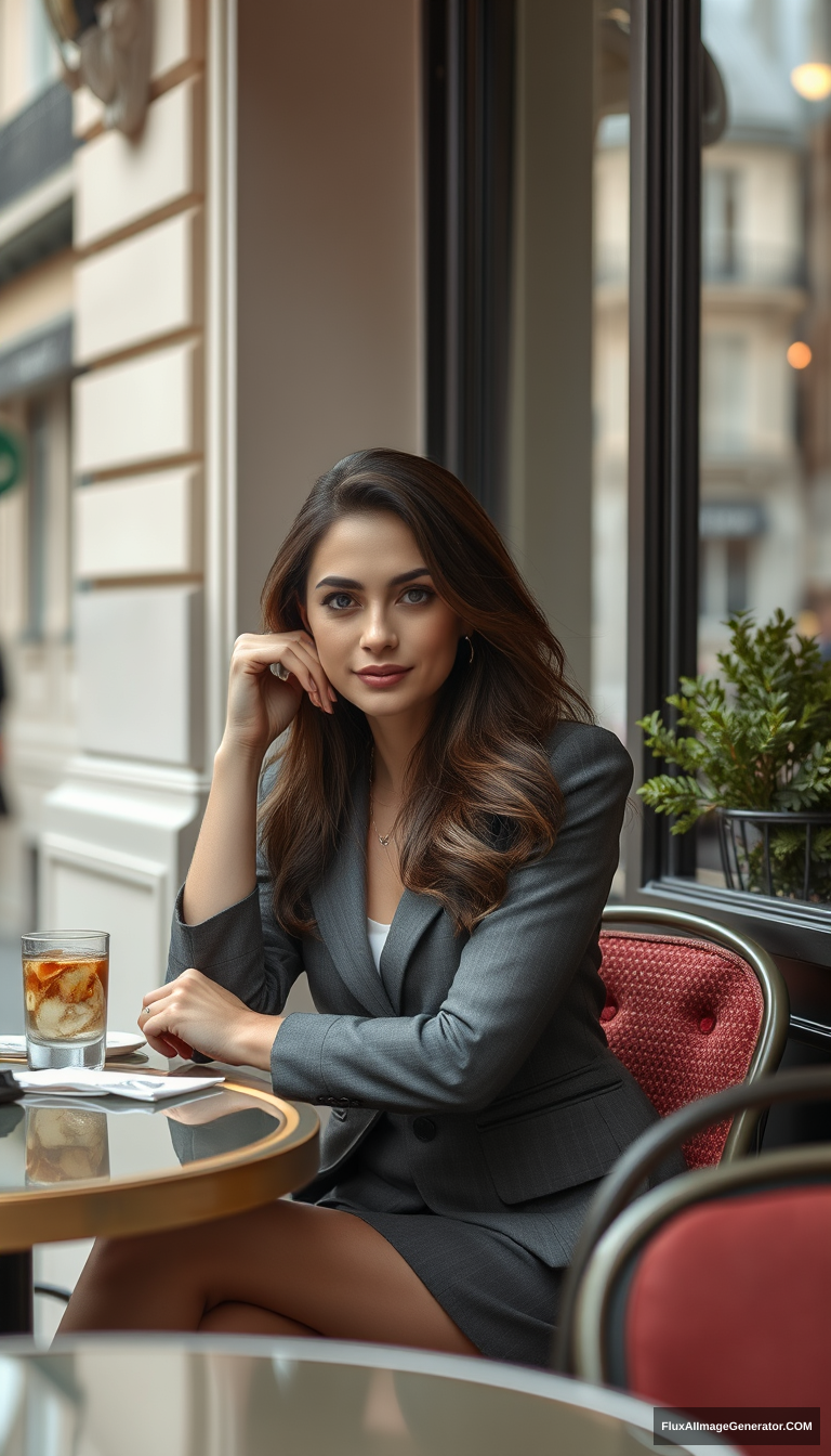 A stunning business woman sitting at a café in Paris - Image