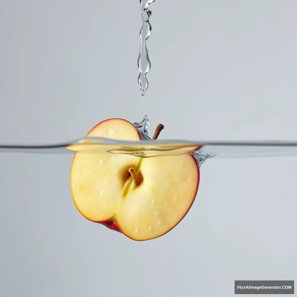 An apple slice falling into water - Image