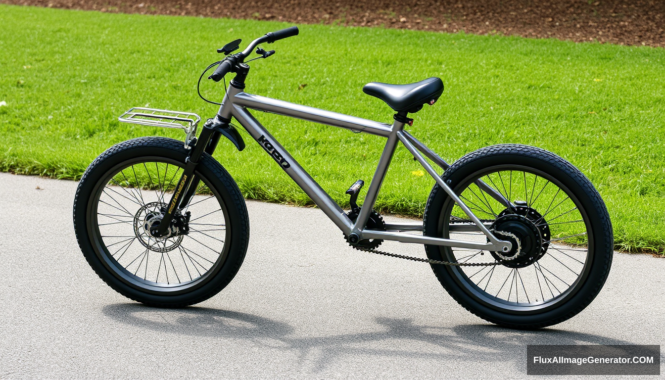 3-wheeled concept bike, 2 wheels in front, only 1 in back, 4k, wide bicycle wheels, detailed.