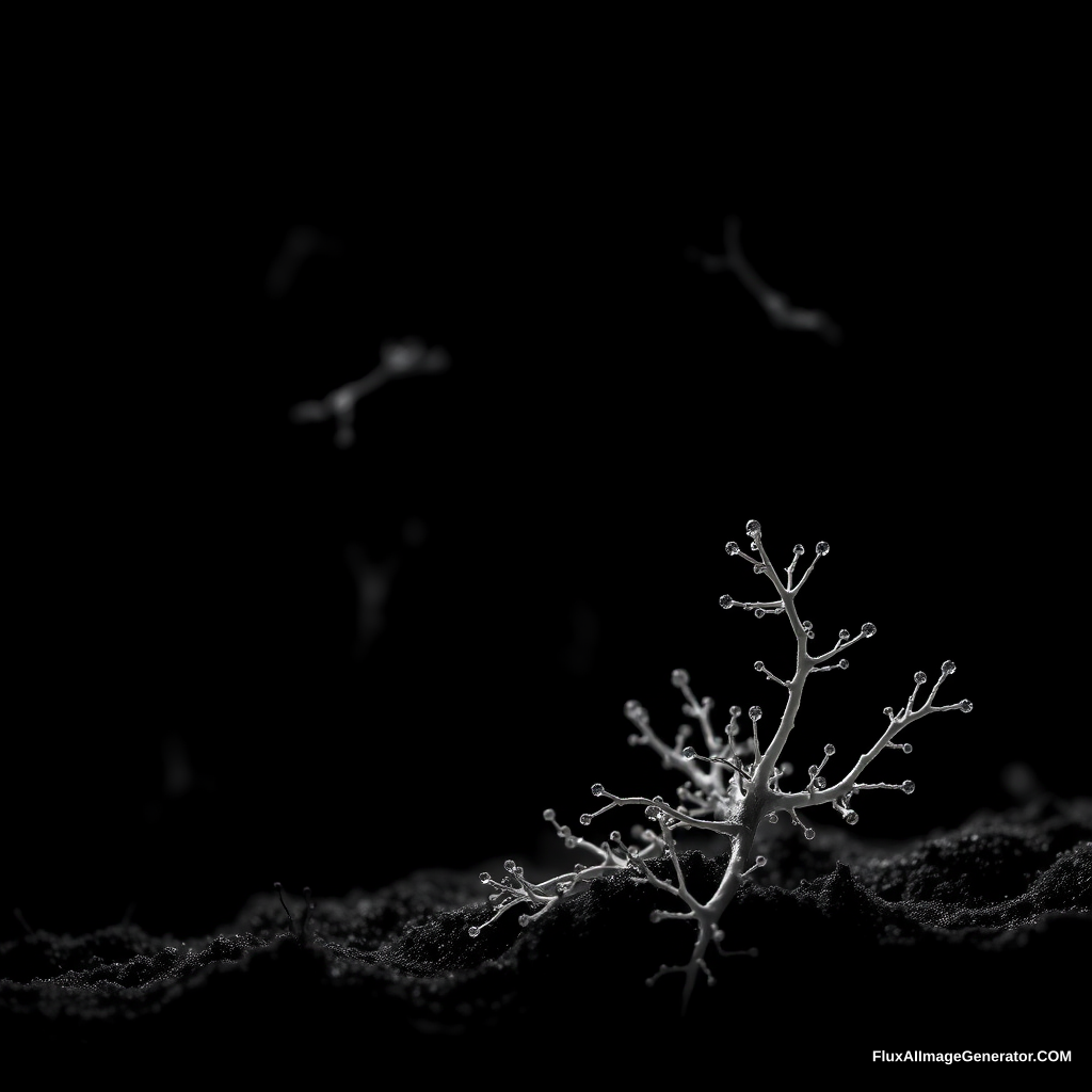 bacteria branch field cover the ground black background