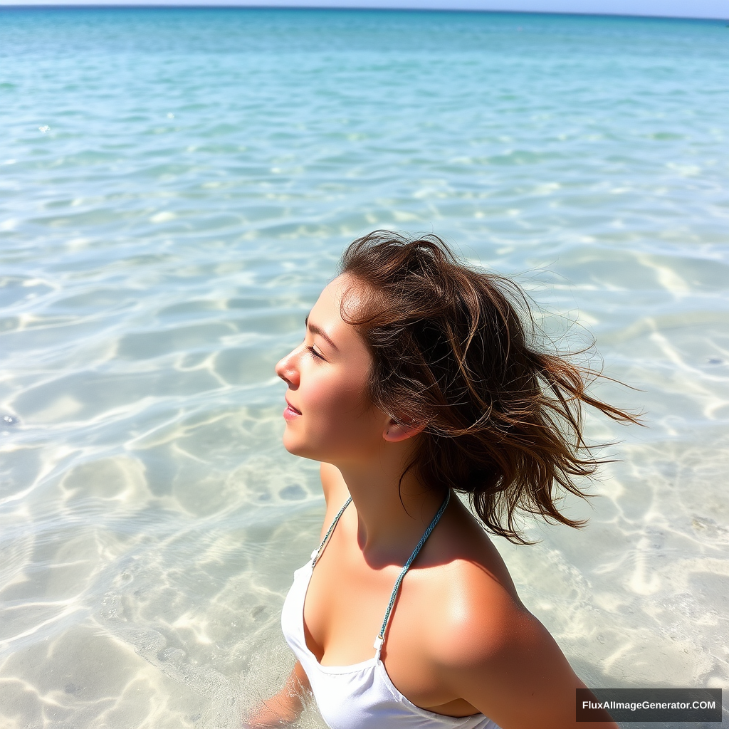 Sea water, beach, sunshine, girl.