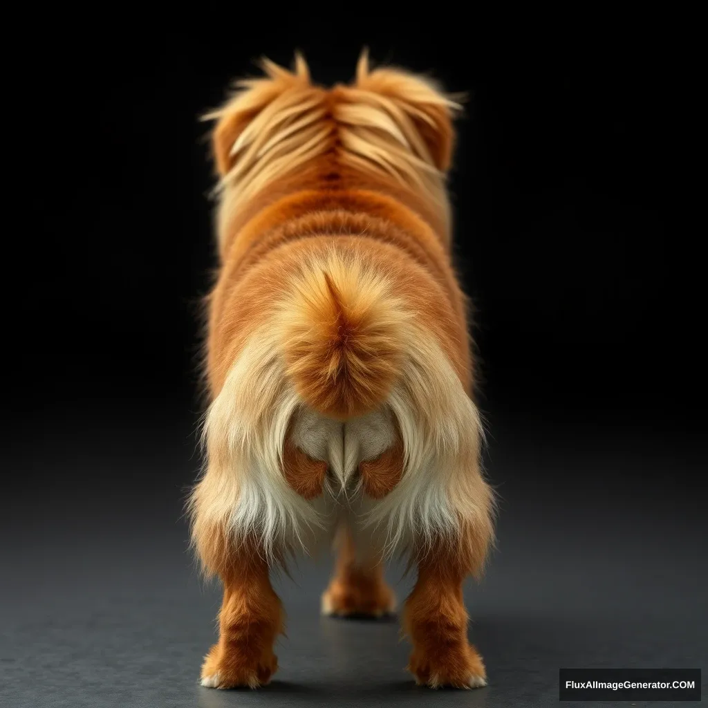 Feral furry dog from behind, doggy style, lift tail, show genitalia.