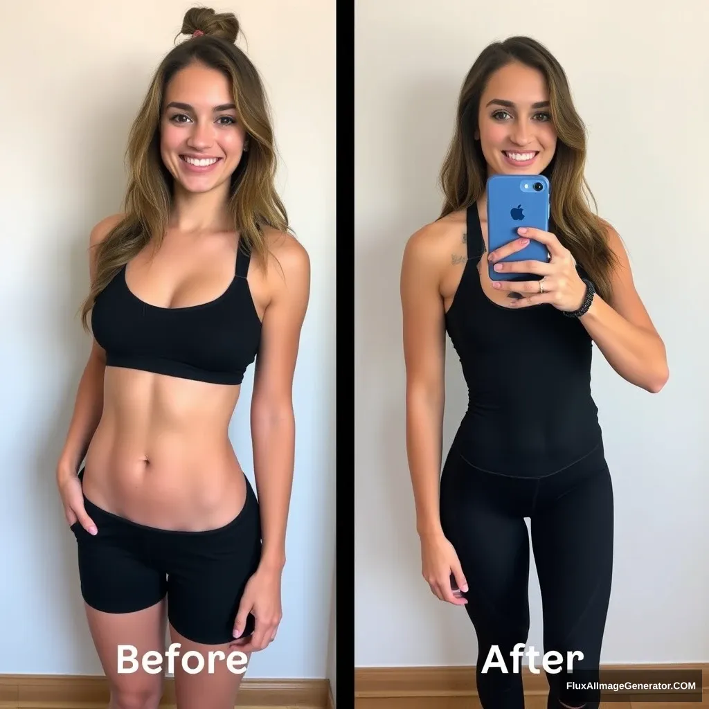 Fitness model influencer Emma's before-after pictures.