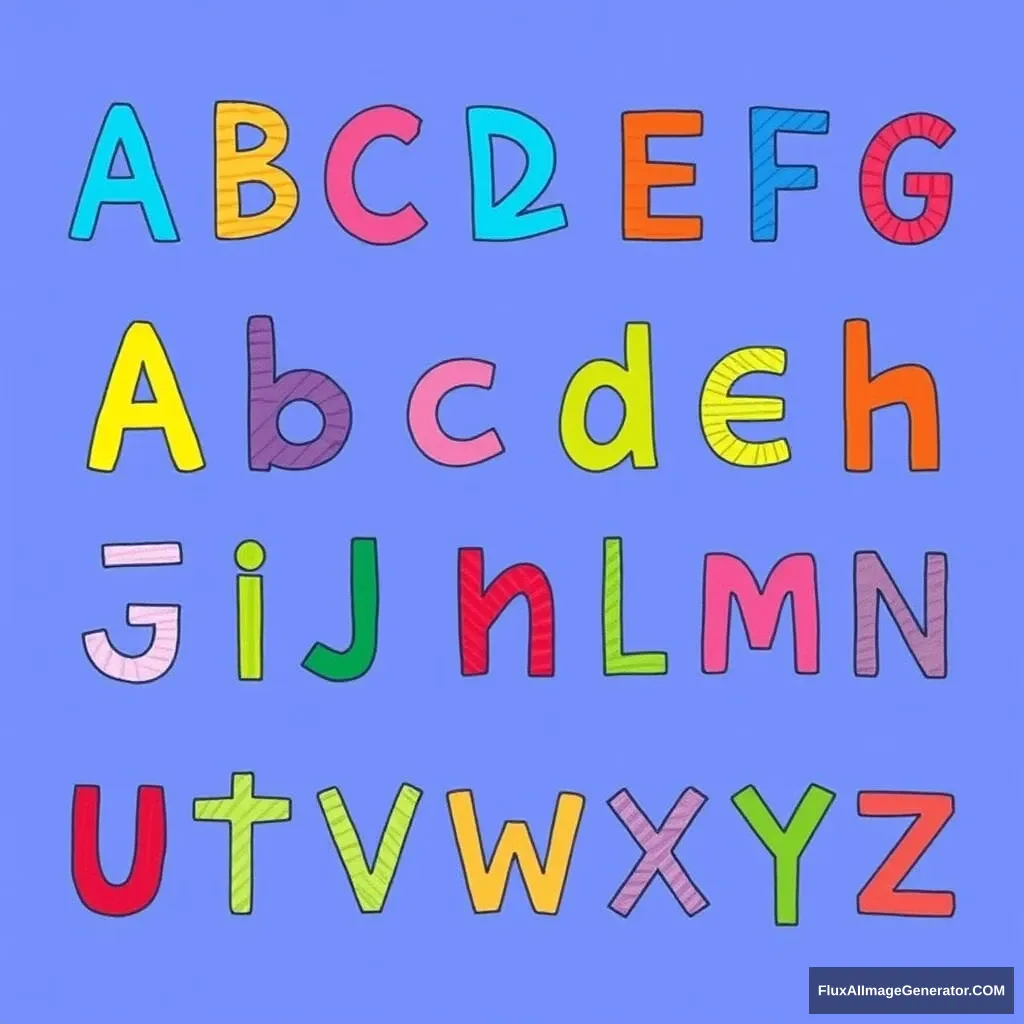 "Create a hand-copied report of the 26 letters of the alphabet for elementary school, with rich colors." - Image