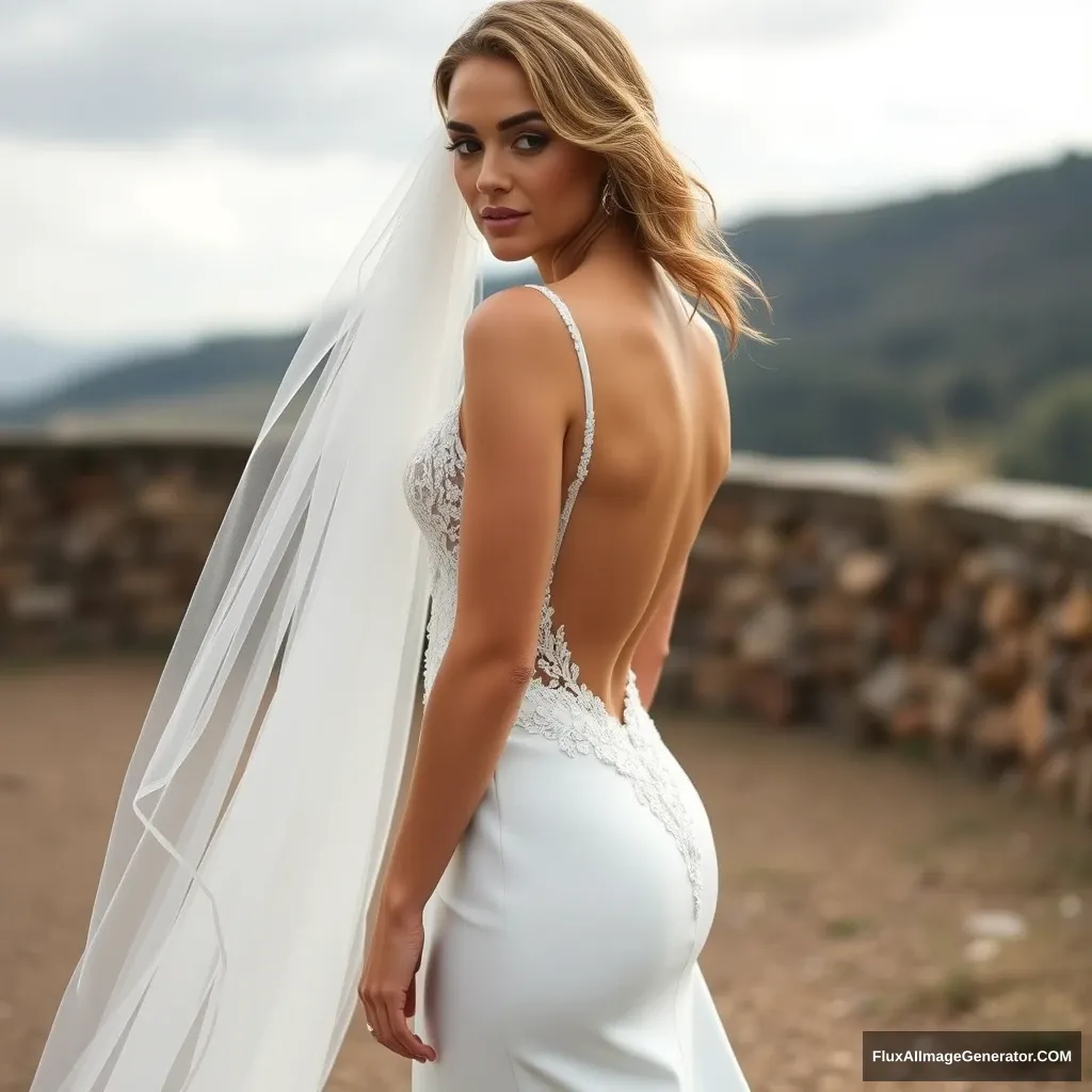 Fitness model influencer Emma's side-less wedding dress. - Image