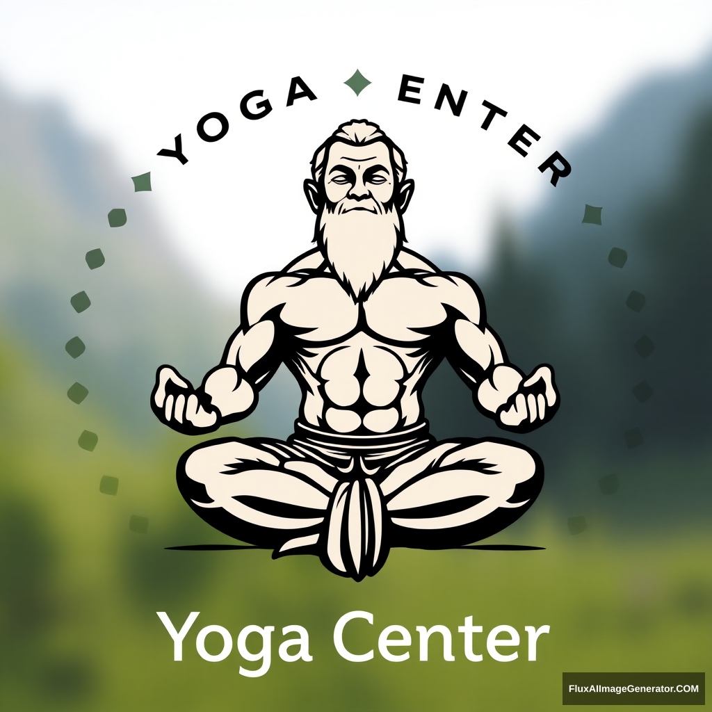 Yoga Center logo: a muscular large dwarf in the lotus position.