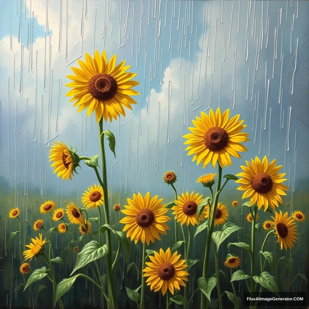 'Sunflowers in the Heavy Rain'