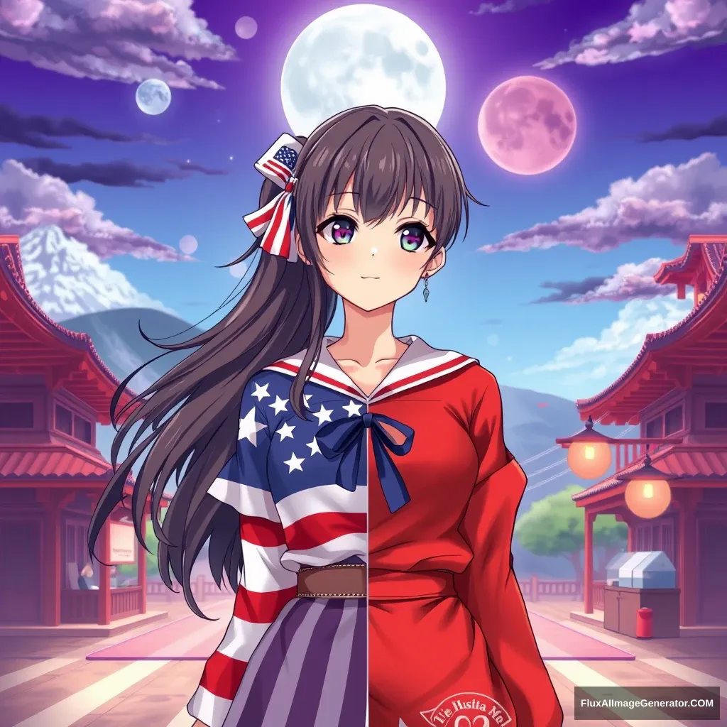 Half USA and Half Japan themed anime girl - Image