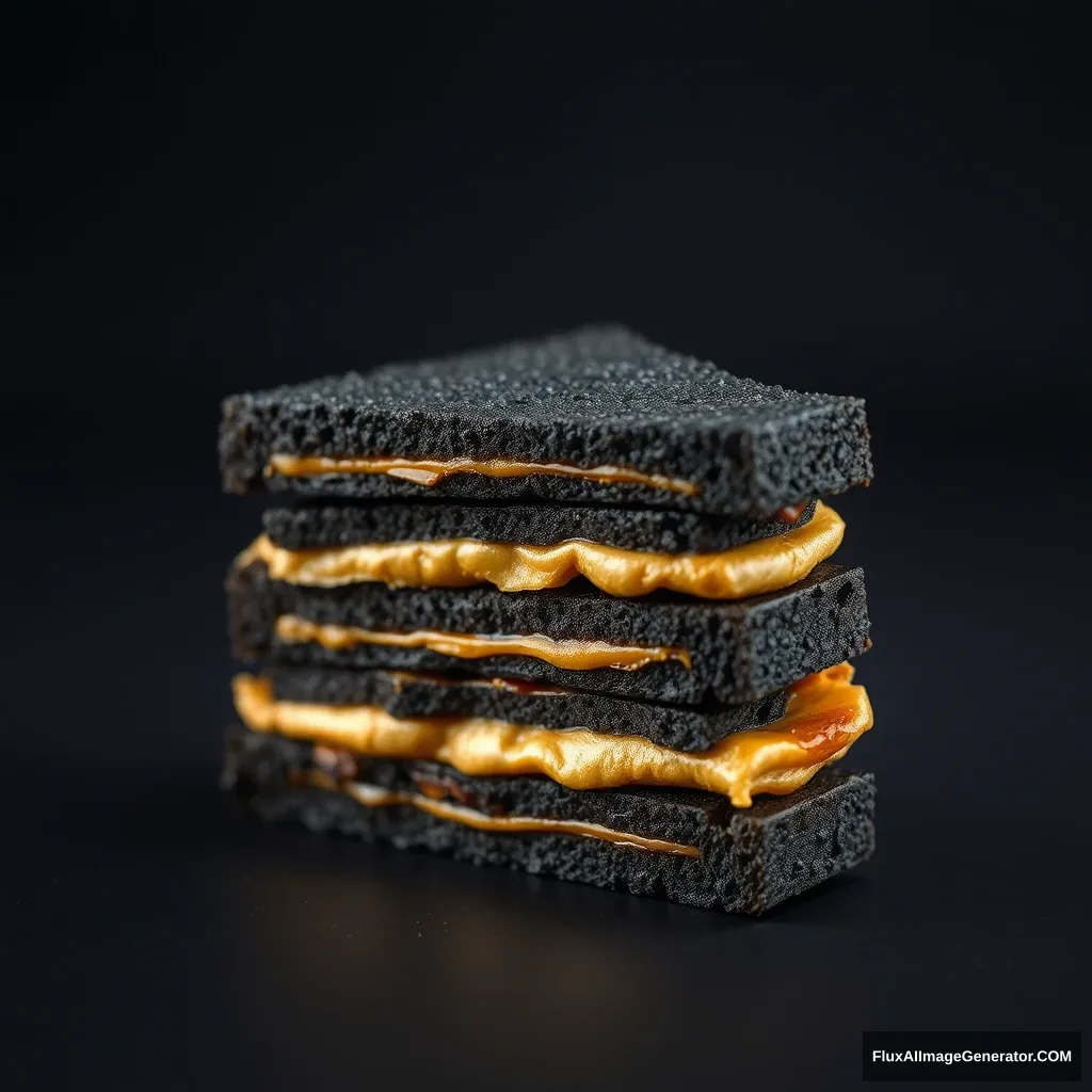 Black gold sandwich, triangular shape, right side view, three layers.