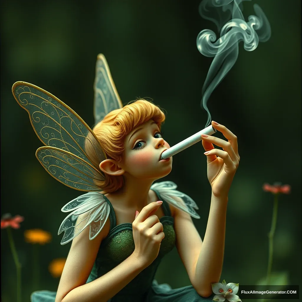 ginger fairy smoking a regular size cigarette - Image