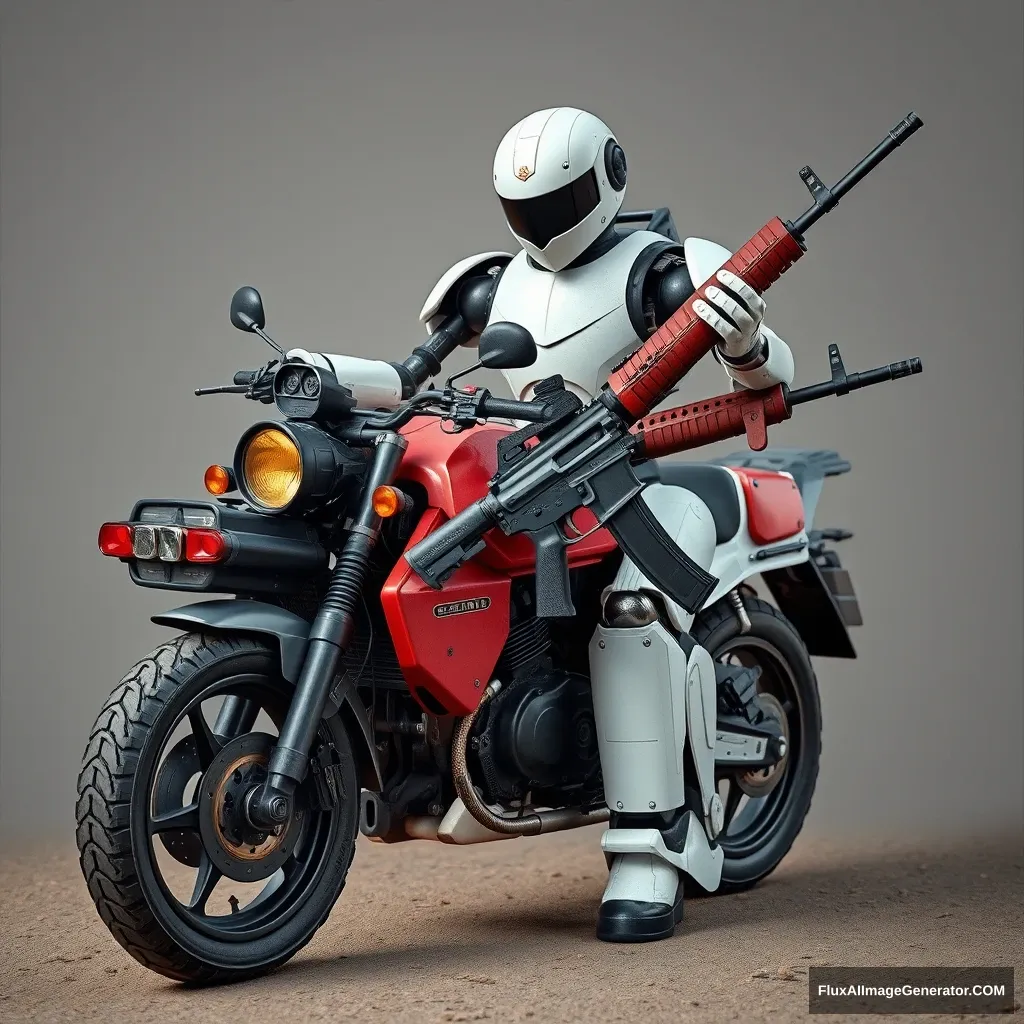 Motorcycle robot, holding AK47. - Image