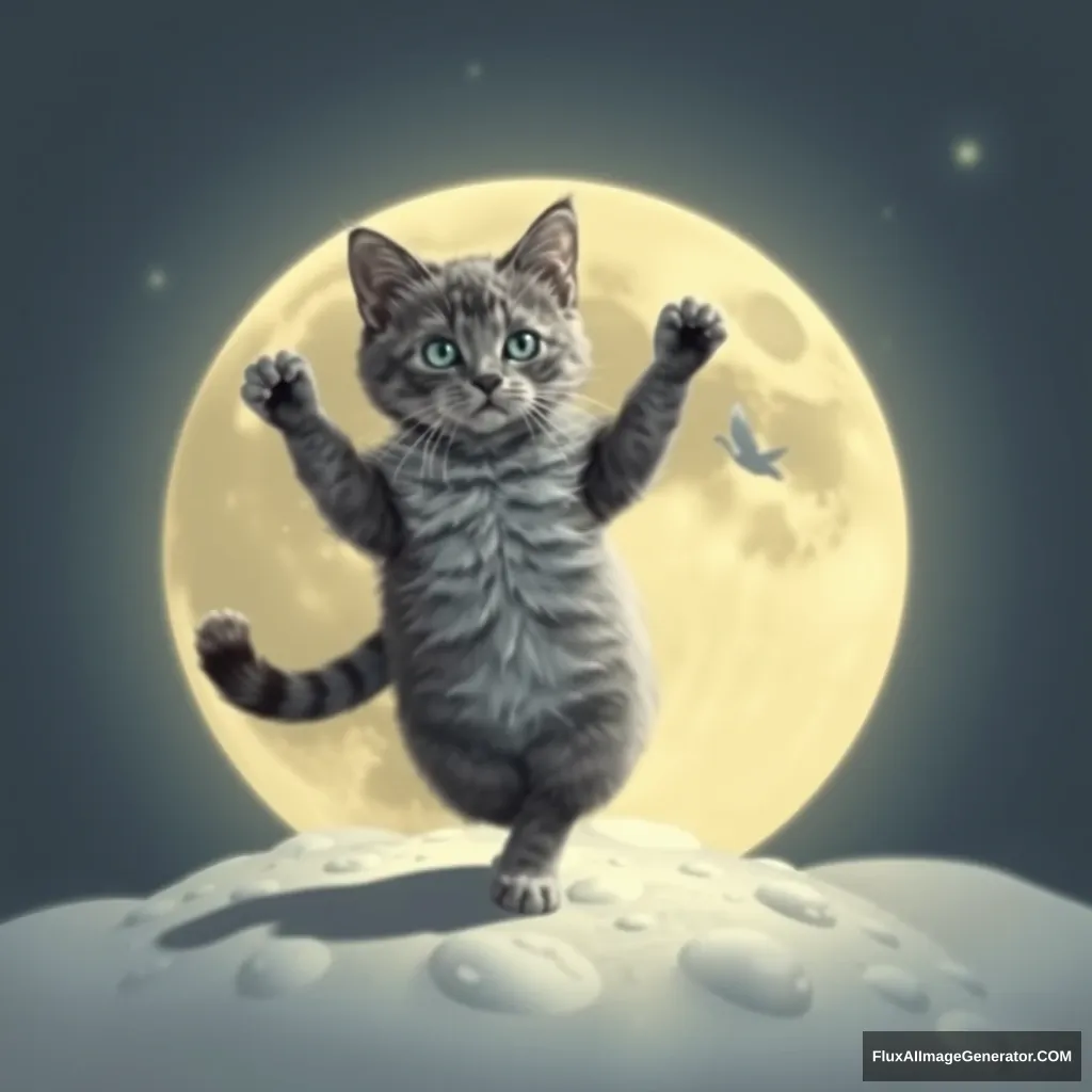 a british blue cat dancing on the moon