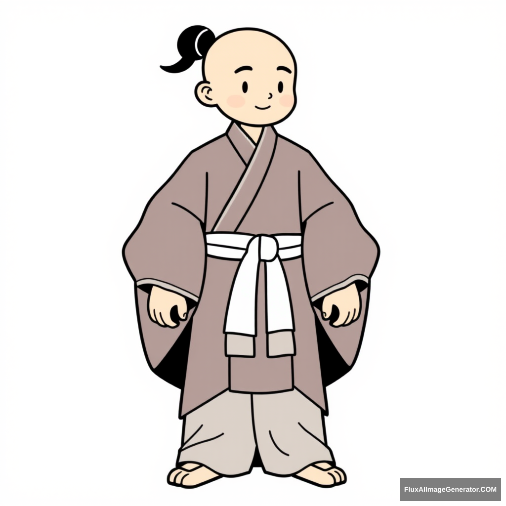 Daoist robes, youth, flat design, black line outline.