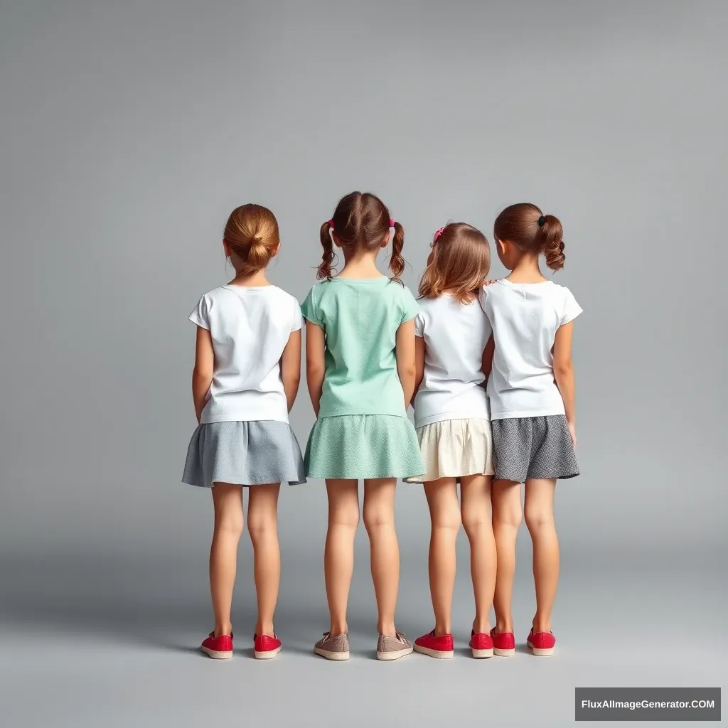 Five girls standing upright facing in different directions to show their posture. - Image