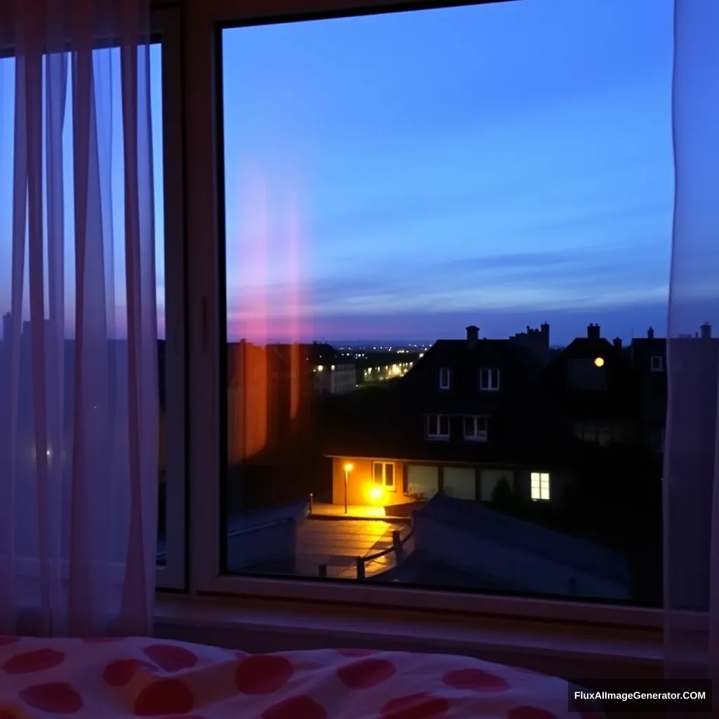 Big glass window, bedroom scenery, midnight at France neighbors. - Image