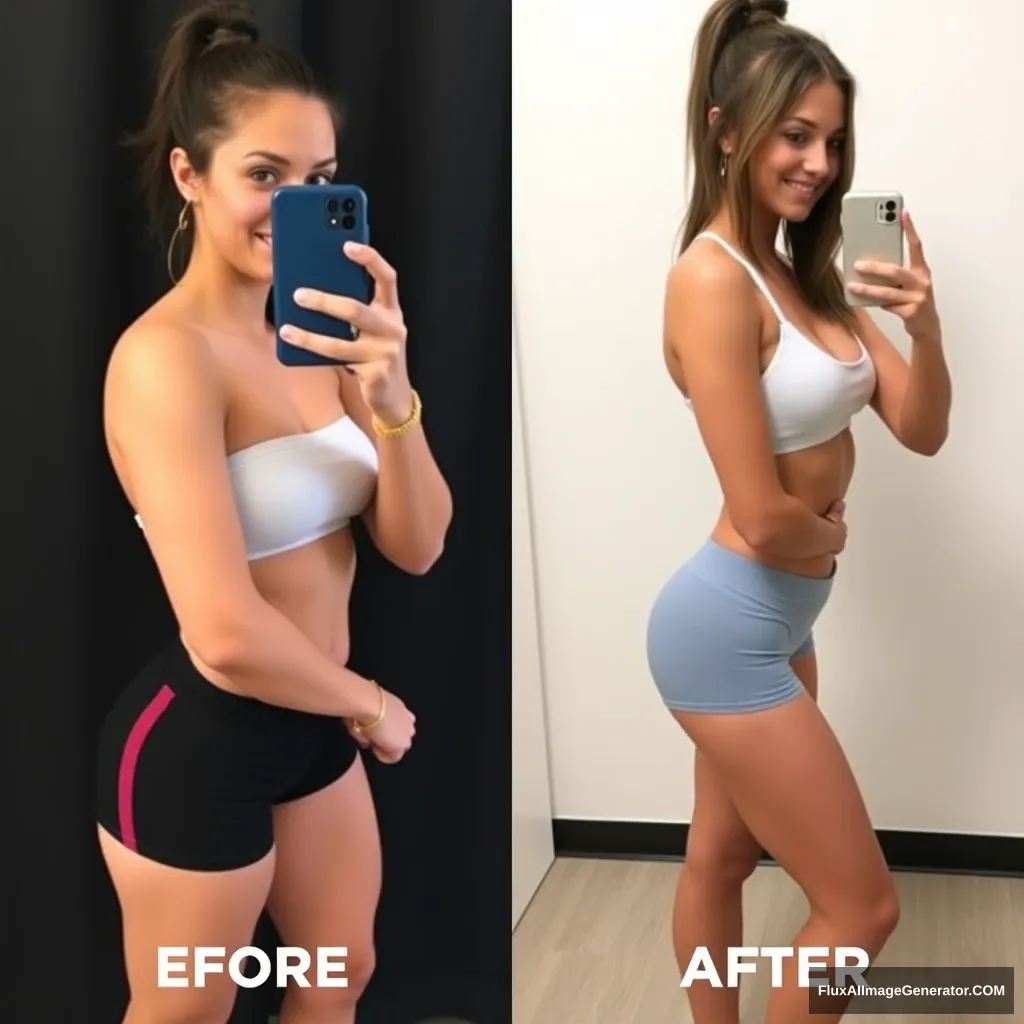 Fitness model influencer Emily's before-after photos.