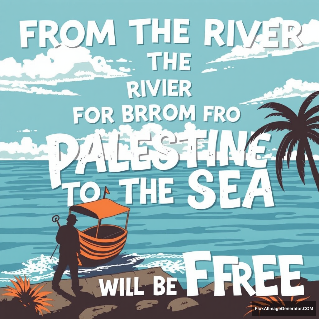 "FROM THE RIVER TO THE SEA PALESTINE WILL BE FREE" WITH GROOVY FONT - Image