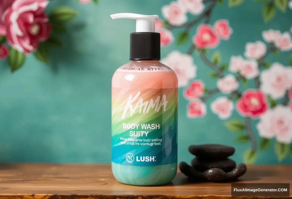 LUSH Karma body wash, oriental background. - Image