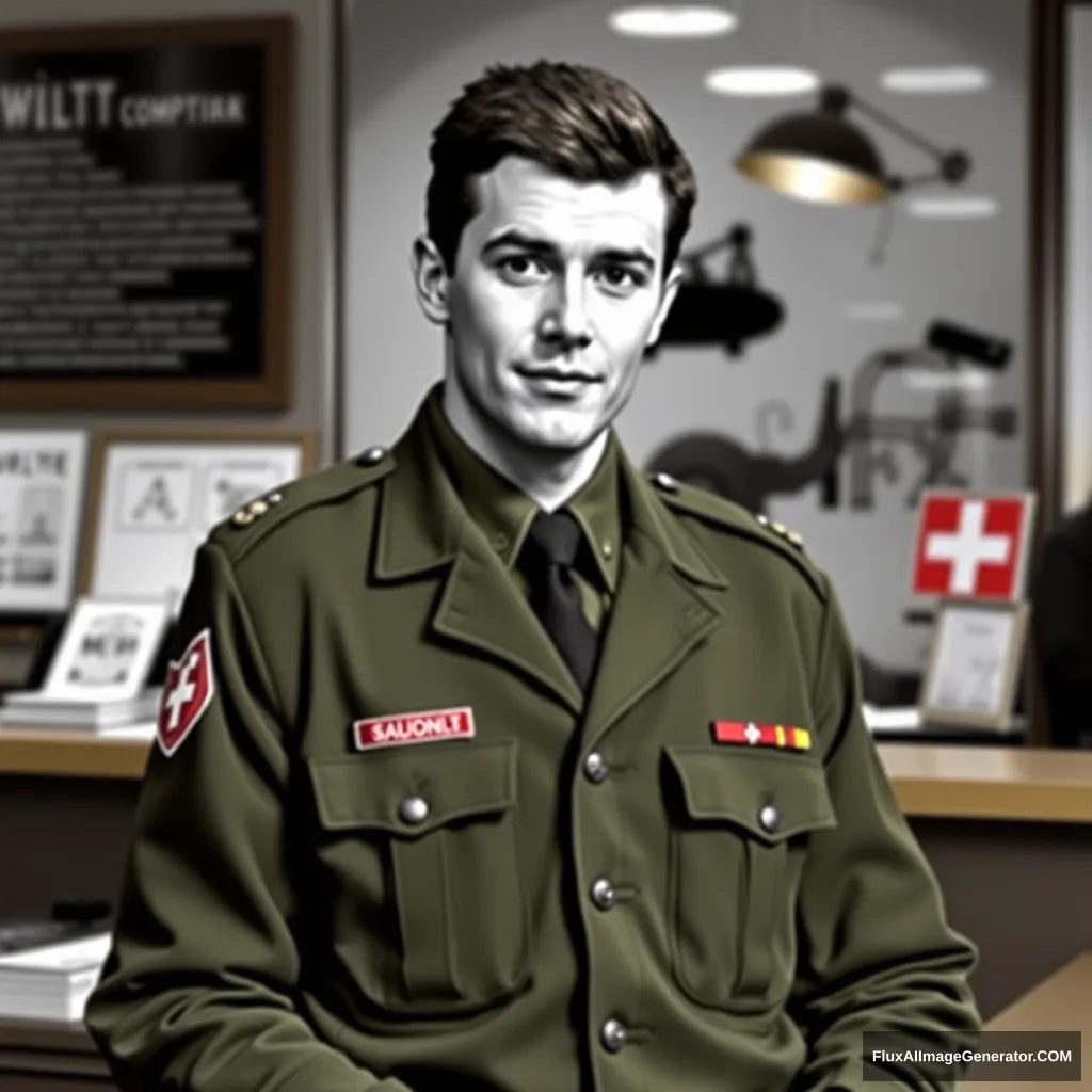 Swiss border guard, rank corporal, his name is Majoleth Cedric, works at the desk, everybody's darling. - Image