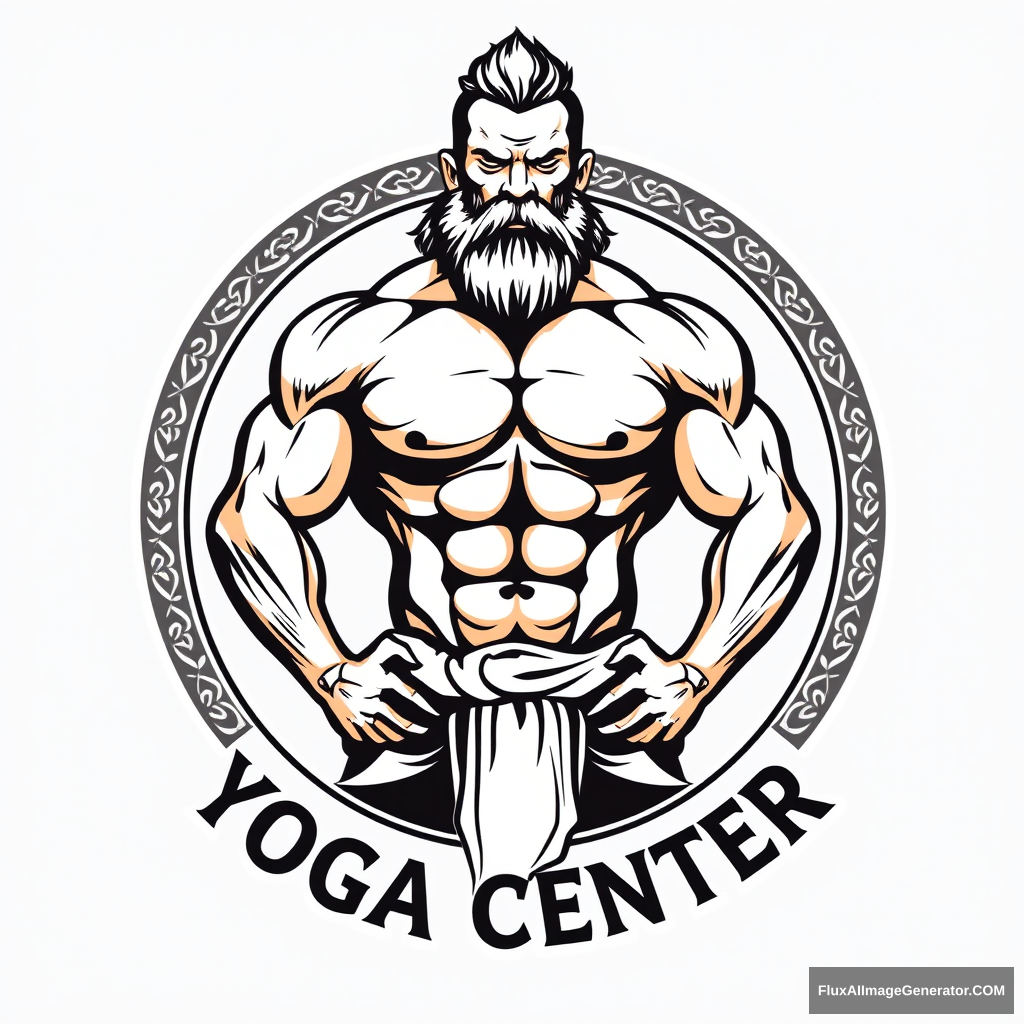 Muscular sexy alpha-dwarf is on the logo of the yoga center.