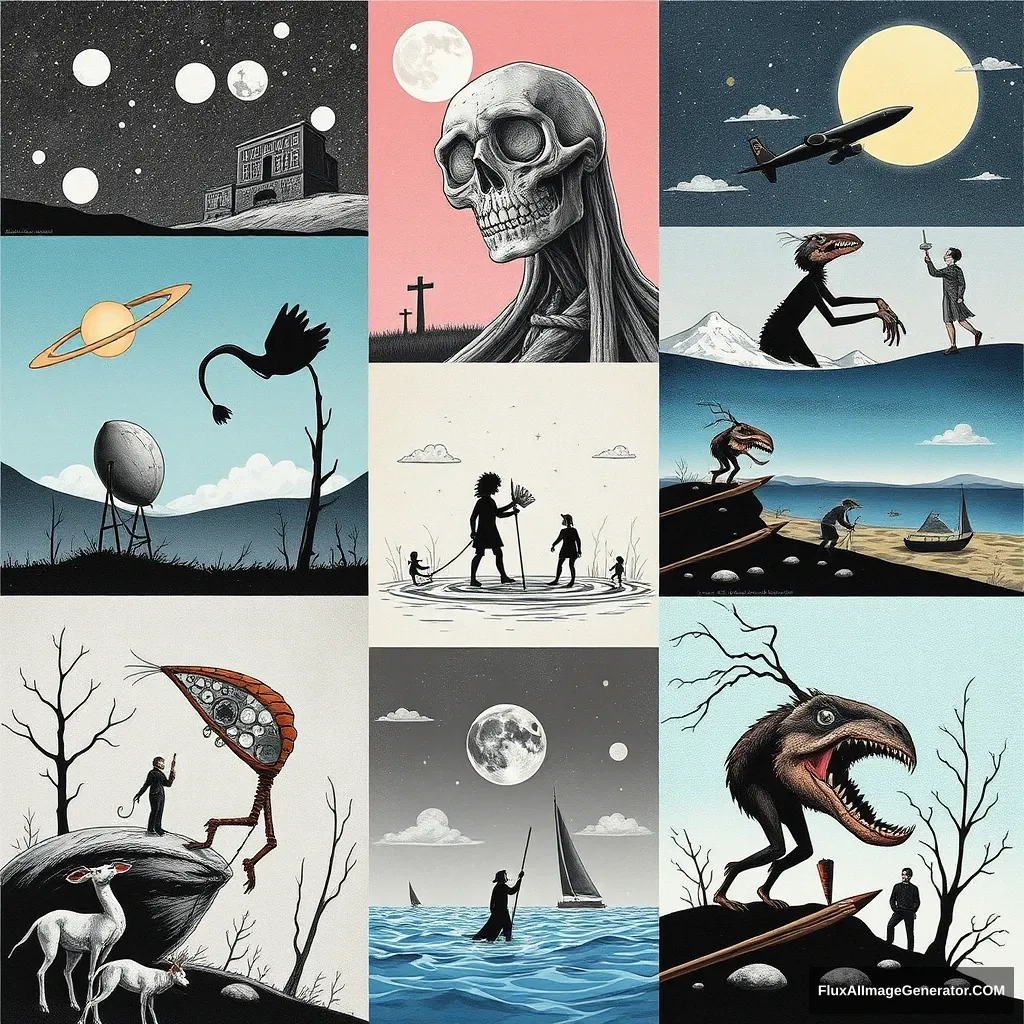 Collage of different weird illustrations