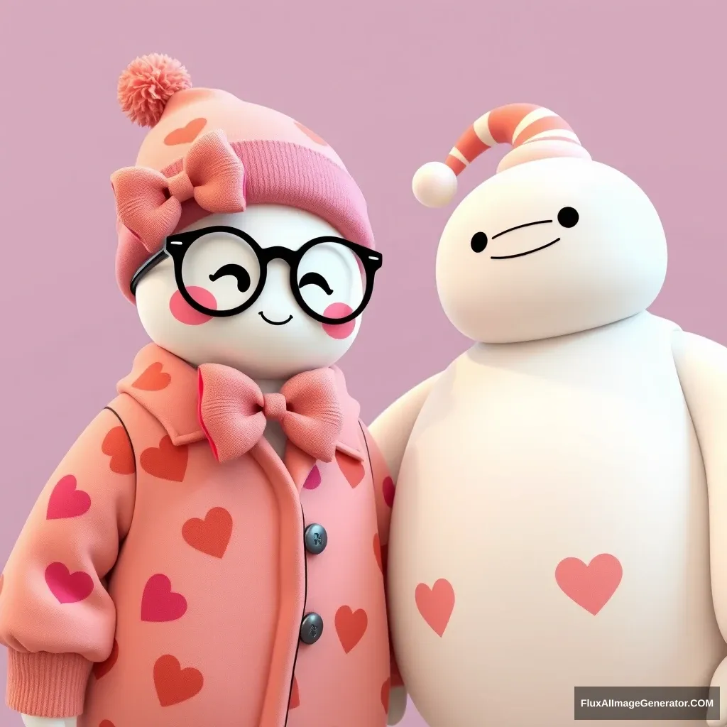 Sweet Kawaii bowtie with glasses, a hat, and pajamas next to Baymax, who is wearing a beautiful pajamas and a sleepy hat. - Image