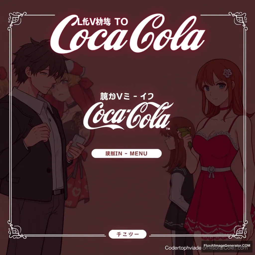 Visual novel "Love to Coca-Cola" main menu with characters.