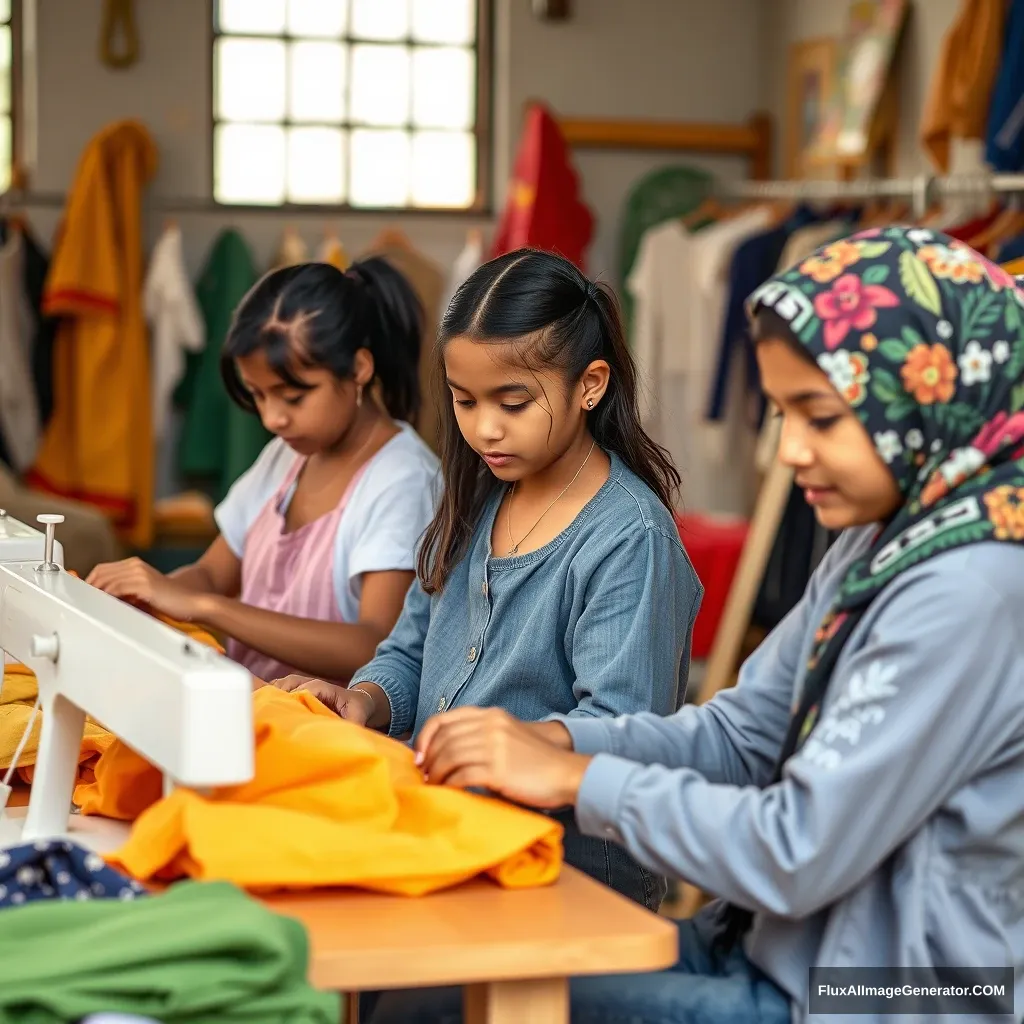 Young people making clothing