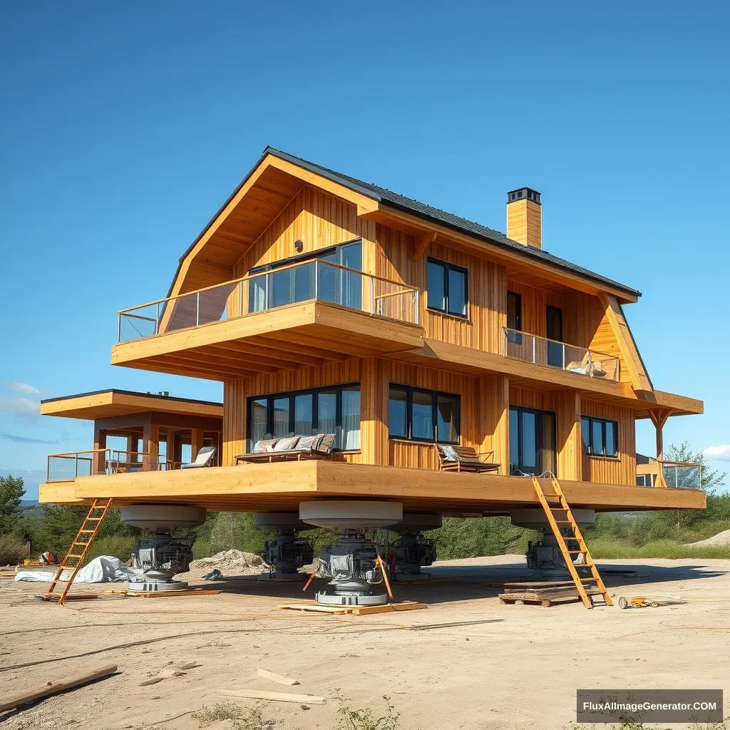 modular sections of a home floating on hoverpads during assembly - Image