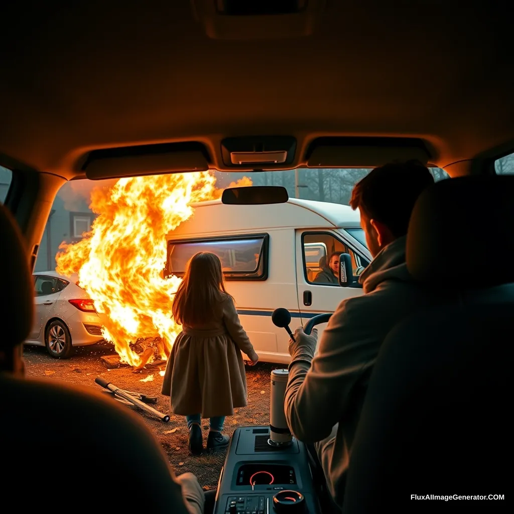 Gabriela and Marco, both in love, drive with their caravan to Scotland, have a crash with a deer, the van explodes but both are fine, ultra 4k. - Image