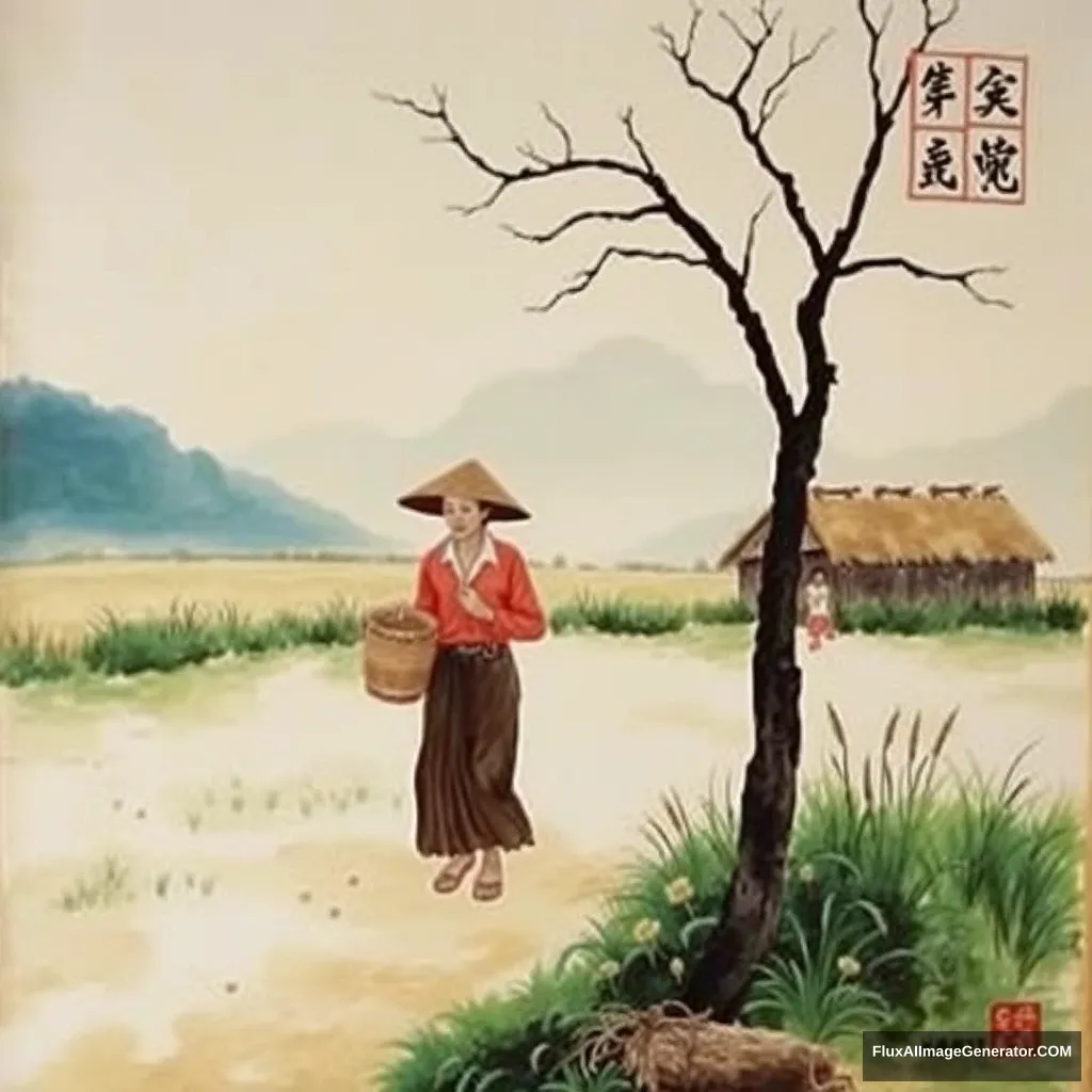 "A 2002 painting of a rural scene in Guangxi" - Image