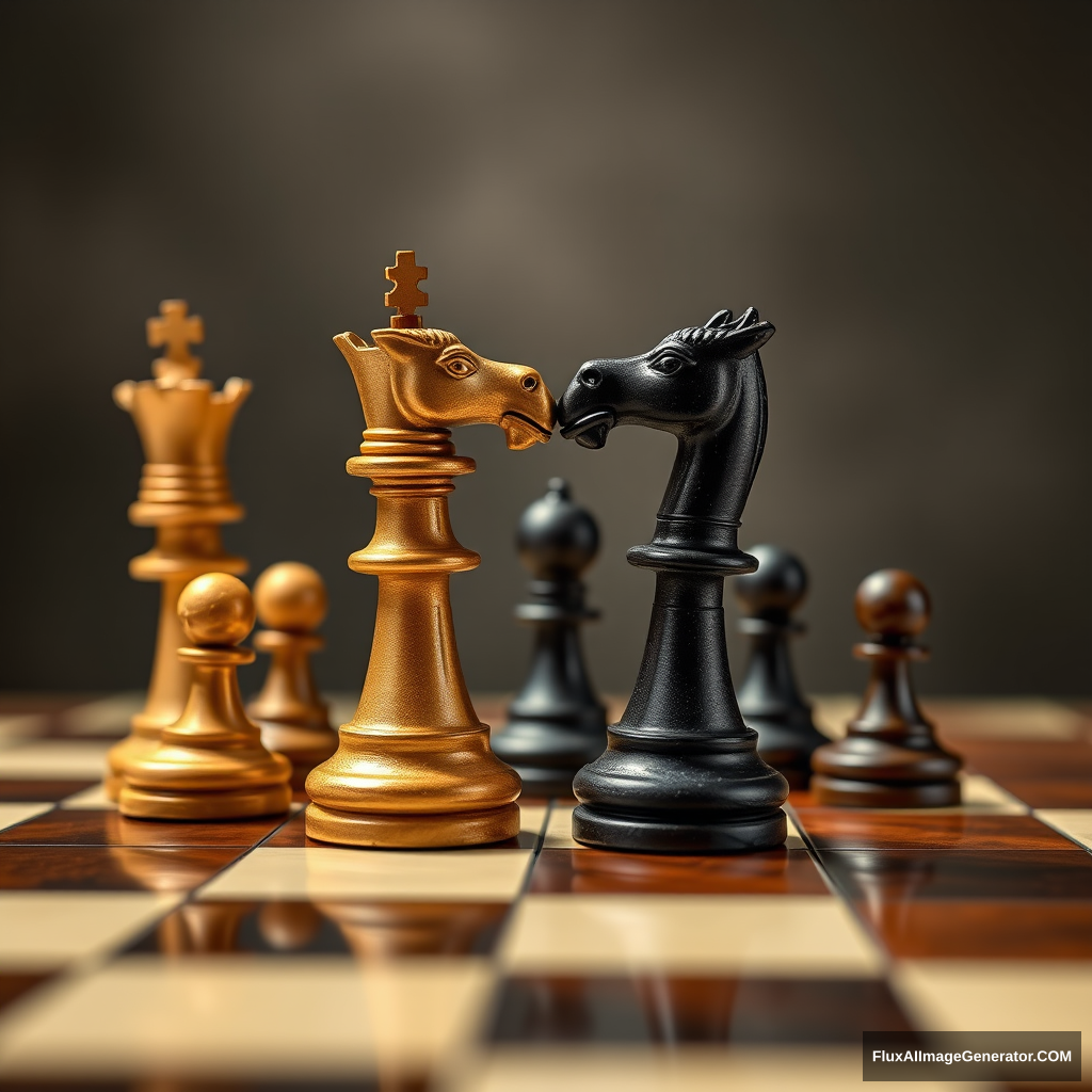 Chess pieces beating each other in the style of a pizar. - Image